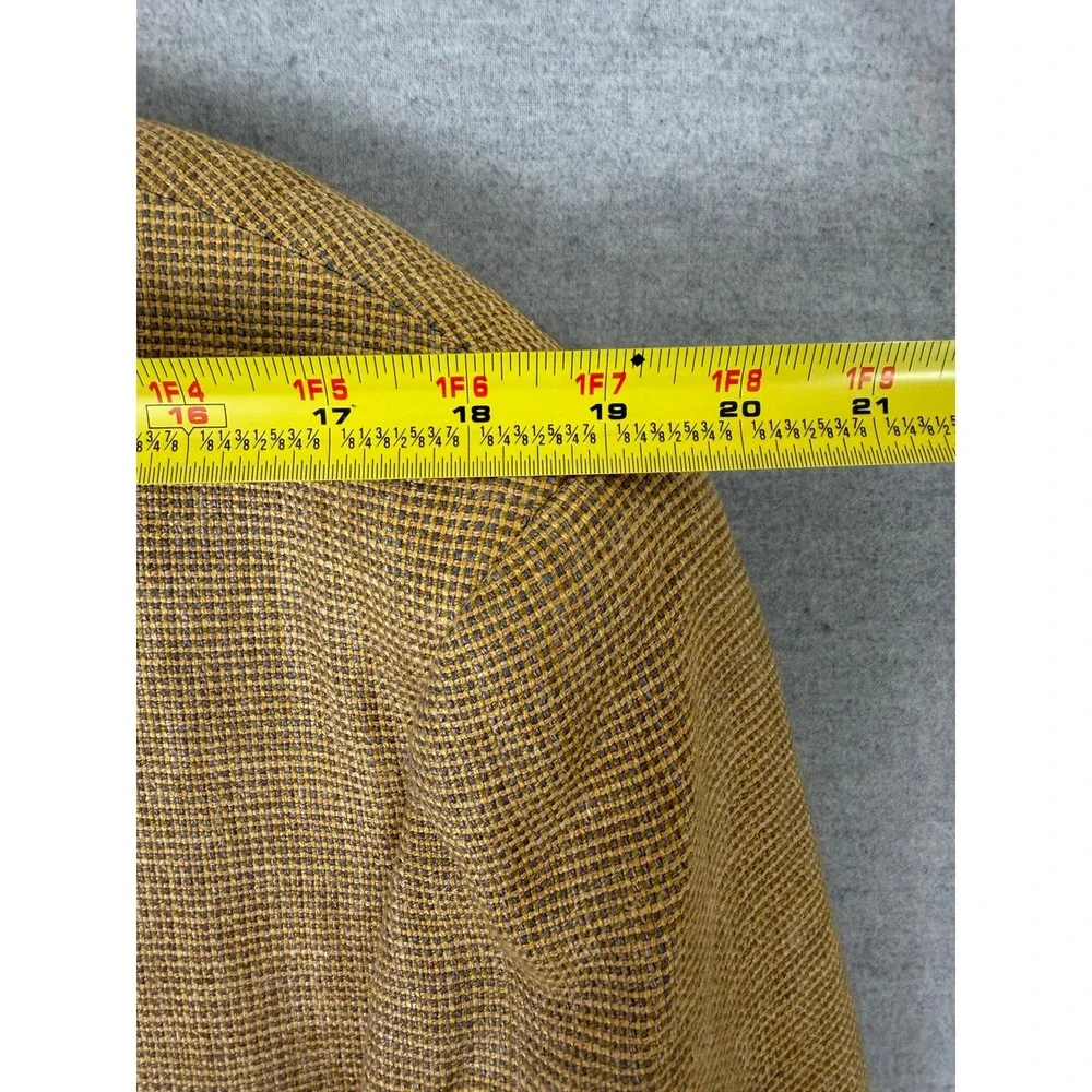 Canali Mens Silk Linen Wool Blazer Tan Gold Houndstooth Sport Coat Italy 54 L